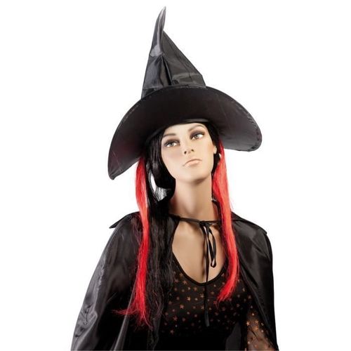 Chapeau Sorcière Adulte Tordu - Ptit Clown - Avec Cheveux Couleurs - Noir - Mixte