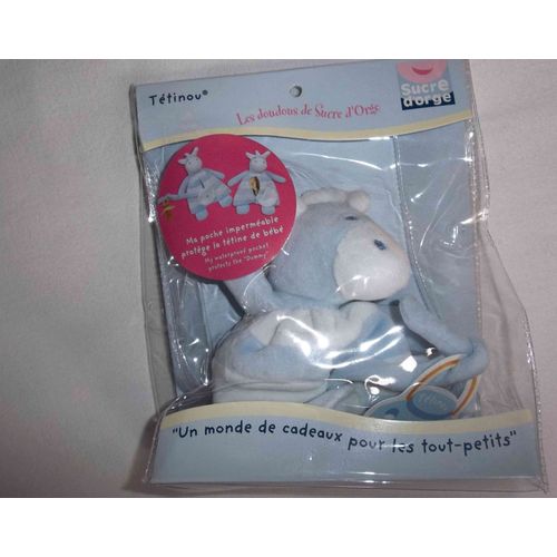 Doudou Zebre Blanc Rayé Bleu Sucre D'orge Attache Tétine / Sucette Zèbre Qui Peut Passer Pour Un Âne Cheval Girafe Vache... Gamme Tétinou Avec Poche Intérieure Imperméable Et Lavable