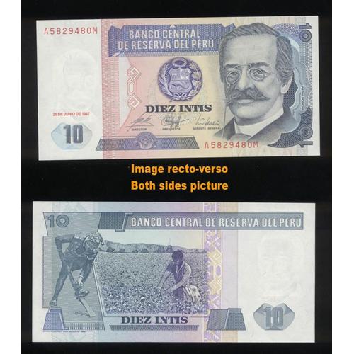 Billet De Banque Nota Banknote Bill 10 Diez Intis Perou Peru 1987