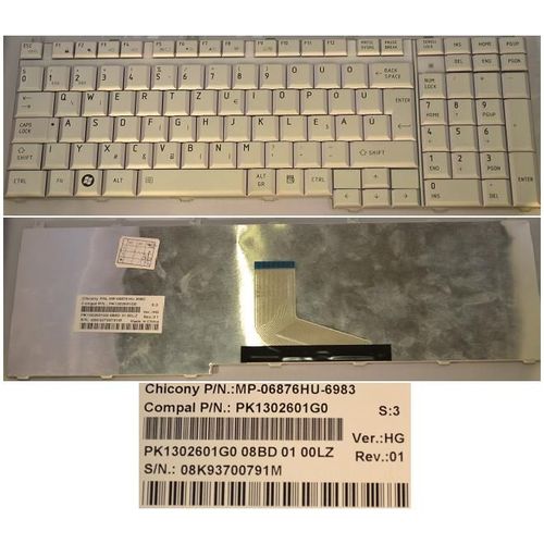 Clavier Qwertz Hongroises / Hungarian HU Pour Toshiba Satellite P200 P205 X205 P300, Qosmio G50 F50, X300 L350 Series, Gris Clair / Silver, Model: MP-06876HU-6983, P/N: PK1302601G0