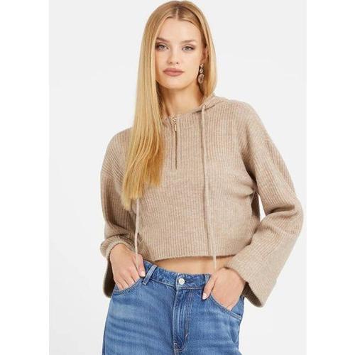 Pull À Glissière Et Capuche - Beige