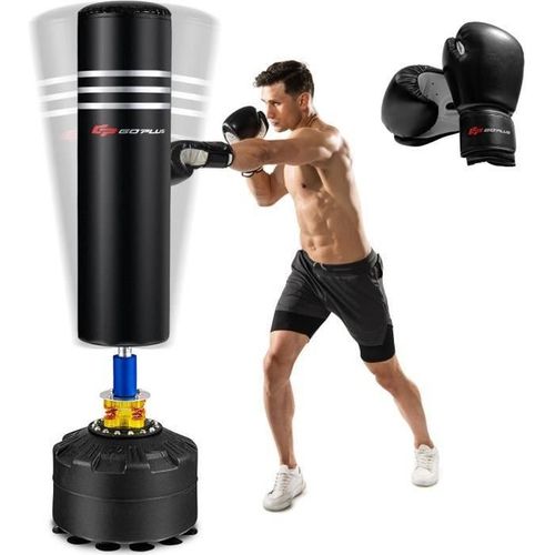 Costway Sac De Frappe Autoportant Sur Pied 175 Cm 100 Kg Avec 12 Base À Ventouse Abs 2 Gants Et Support Pour Jeunes Adultes Noir