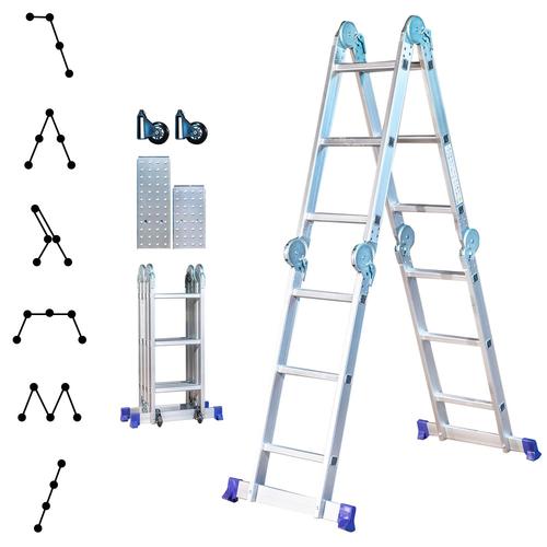 Echelle pliante articulée STAVALANCE 4x3 marches, echafaudage multifonction, ecarteur de mur, escabeau, 2 plaques plateforme de travail, Hostrom