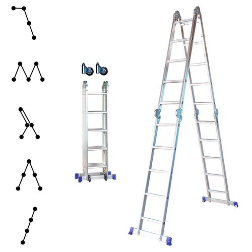 Echelle pliante articulée STAVALANCE4x5, 5,7m, 20 marches, multifonction, ecarteur de mur, escabeau, aluminium, H travail max 6,29m, Hostrom