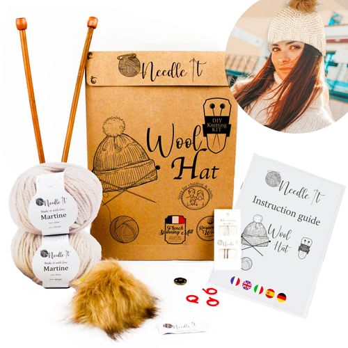 Needle It® Kit Tricot Bonnet Complet Vert - Bonnet En Laine À Tricoter Soi-Même Pour Enfant Et Adulte - Kit Complet Aiguilles, Pelotes Laine Française Notice