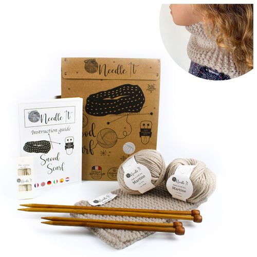 Needle It® Kit Tricot Bleu Pour Débutant Complet Avec Aiguilles? Tour De Cou En Laine À Faire Soi-Même - Snood - Pour Enfant/ Adulte - Idée Cadeau Diy