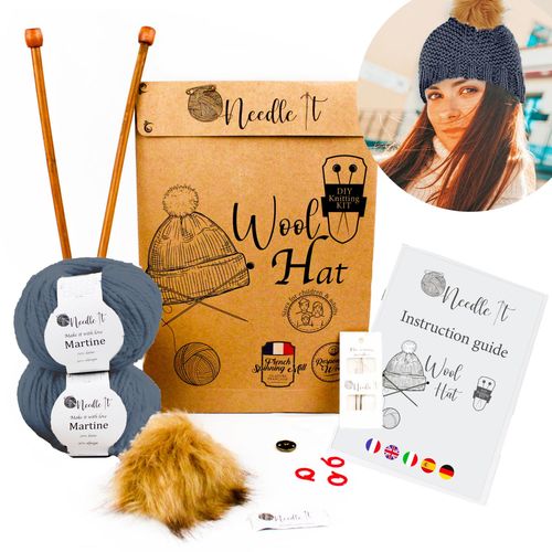 Needle It® Kit Tricot Bonnet Complet Vert - Bonnet En Laine À Tricoter Soi-Même Pour Enfant Et Adulte - Kit Complet Aiguilles, Pelotes Laine Française Notice