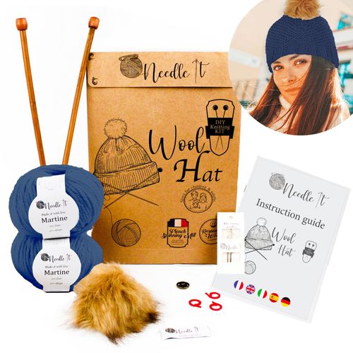 Needle It® Kit Tricot Bonnet Complet Vert - Bonnet En Laine À Tricoter Soi-Même Pour Enfant Et Adulte - Kit Complet Aiguilles, Pelotes Laine Française Notice