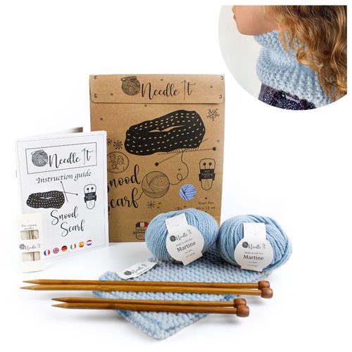 Needle It® Kit Tricot Bleu Pour Débutant Complet Avec Aiguilles? Tour De Cou En Laine À Faire Soi-Même - Snood - Pour Enfant/ Adulte - Idée Cadeau Diy