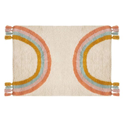 Tapis Enfant Rectangulaire À Pompons Arc En Ciel - 100 X 150 Cm - Multicolore
