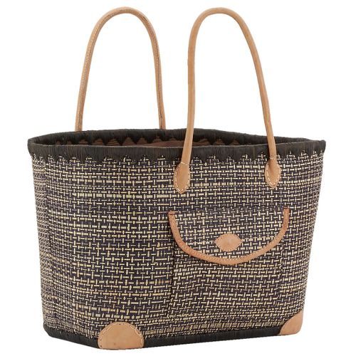 Sac en jonc teinté et anses en cuir Petit modèle