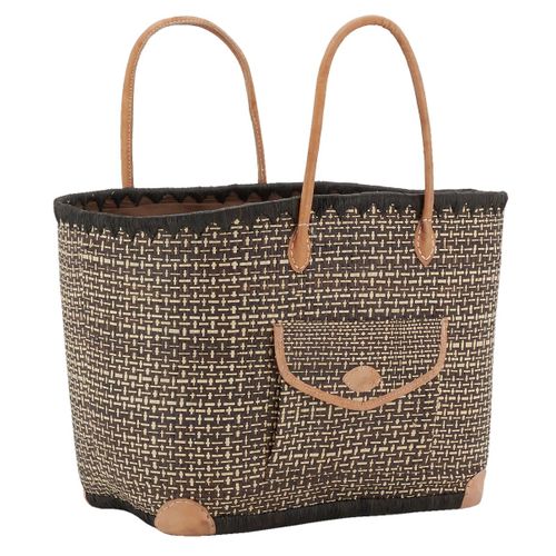 Sac en jonc teinté et anses en cuir Grand modèle