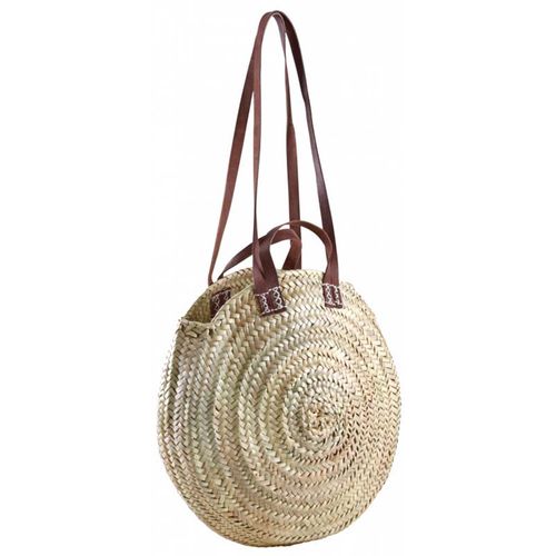 Cabas rond en palmier bandoulière et poignées