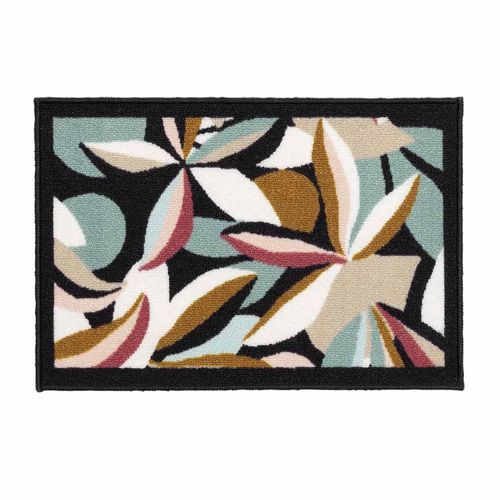 Tapis Antidérapant - 40x60 Cm - Feuillage Graphique Et Coloré - Noir Noir