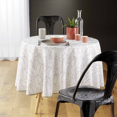 Nappe Antitache Ronde - Diamètre 180cm - Feuilles - Blanc Blanc