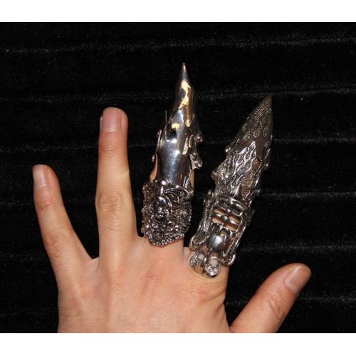 Mode Bijoux Lot De Bague Armure Matière Métal Couleur Argenté Gothique  (2 Pièce) Cosplay Deguisement
