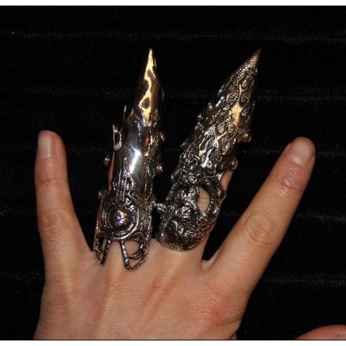 Mode Bijoux Lot De Bague Armure Matière Métal Couleur Argenté Gothique  (2 Pièce) Cosplay Deguisement