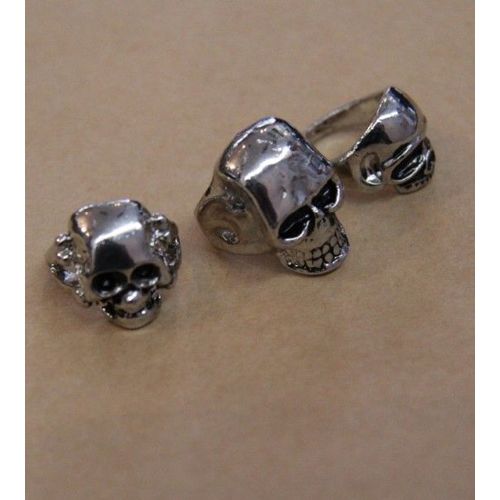 Lot De Bague Matière Métal Couleur Argenté Gothique Tete Mort  (3 Pièce) Cosplay Déguisement