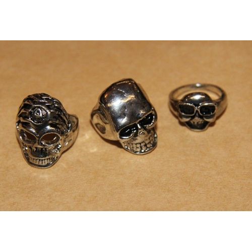 Lot De Bague Matière Métal Couleur Argenté Gothique Tete Mort  (3 Pièce) Cosplay Déguisement