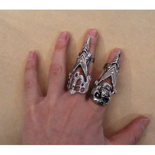 Lot De Bague Armure Matière Métal Couleur Argenté Gothique  (2 Pièces) Cosplay Déguisement