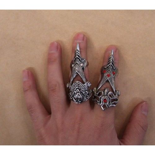 Lot De Bague Armure Matière Métal Couleur Argenté Gothique  (2 Pièces) Cosplay Déguisement