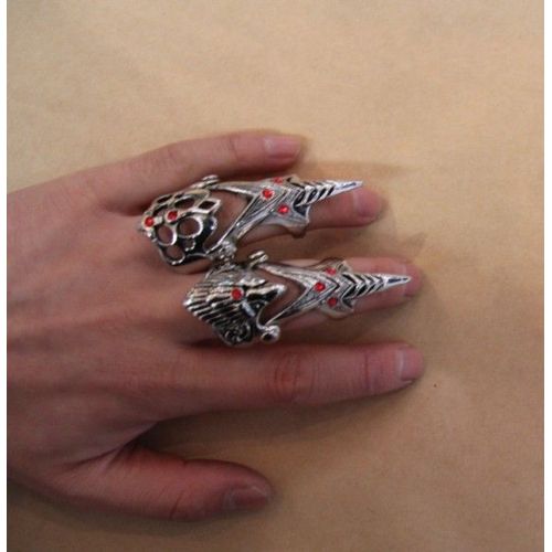 Lot De Bague Armure Matière Métal Couleur Argenté Gothique  (2 Pièces) Cosplay Déguisement