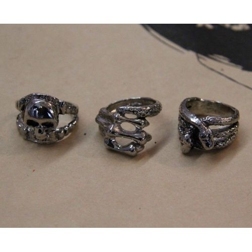 Lot De Bague Matière Métal Couleur Argenté Gothique Tete Mort  (3 Pièce) Cosplay Déguisement