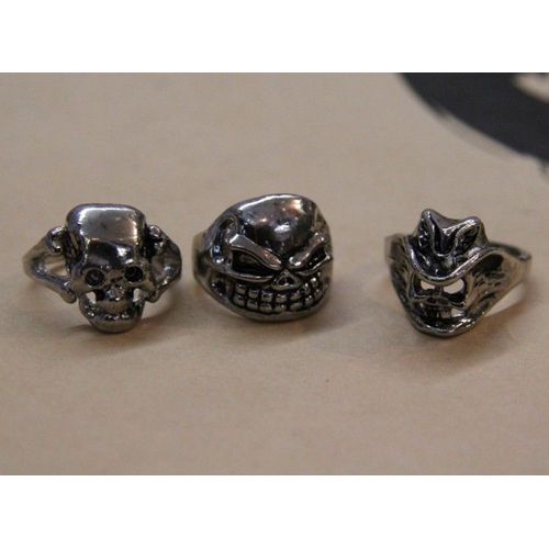 Lot De Bague Matière Métal Couleur Argenté Gothique Tete Mort  (3 Pièce) Cosplay Déguisement