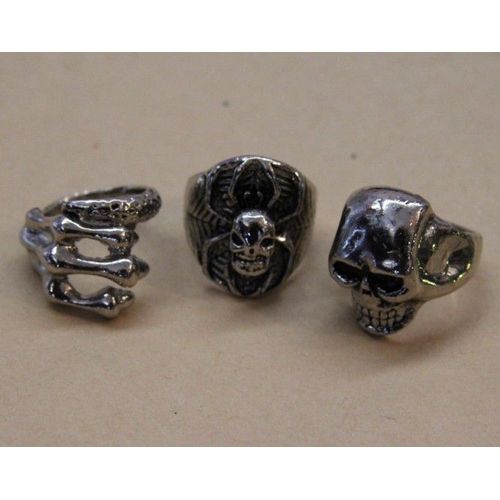 Lot De Bague Matière Métal Couleur Argenté Gothique Tete Mort  (3 Pièce) Cosplay Déguisement