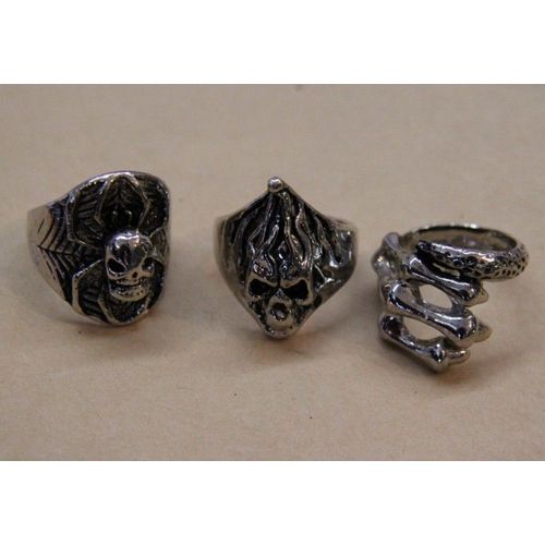 Lot De Bague Matière Métal Couleur Argenté Gothique Tete Mort  (3 Pièce) Cosplay Déguisement