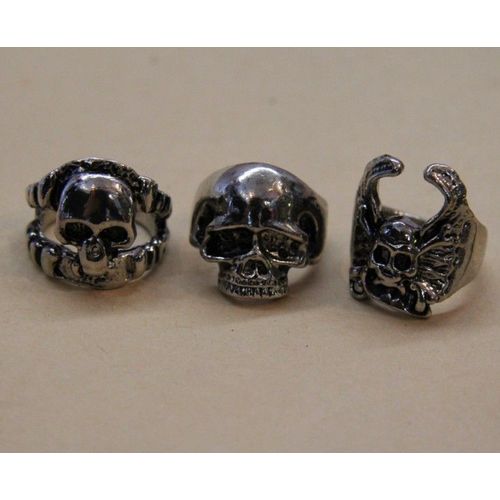 Lot De Bague Matière Métal Couleur Argenté Gothique Tete Mort  (3 Pièce) Cosplay Déguisement