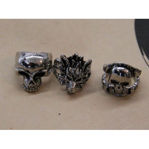 Lot De Bague Matière Métal Couleur Argenté Gothique Tete Mort  (3 Pièce) Cosplay Déguisement
