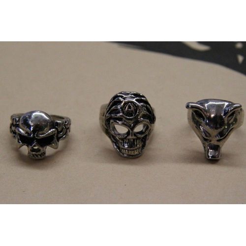 Lot De Bague Matière Métal Couleur Argenté Gothique Tete Mort  (3 Pièce) Cosplay Déguisement