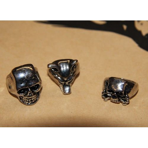 Lot De Bague Matière Métal Couleur Argenté Gothique Tete Mort  (3 Pièce) Cosplay Déguisement