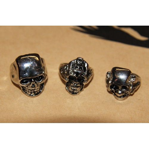 Lot De Bague Matière Métal Couleur Argenté Gothique Tete Mort  (3 Pièce) Cosplay Déguisement