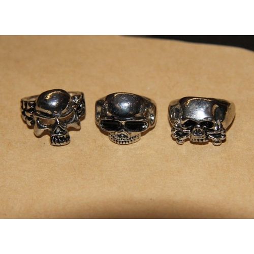 Lot De Bague Matière Métal Couleur Argenté Gothique Tete Mort  (3 Pièce) Cosplay Déguisement