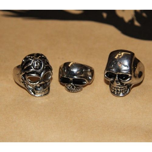 Lot De Bague Matière Métal Couleur Argenté Gothique Tete Mort  (3 Pièce) Cosplay Déguisement