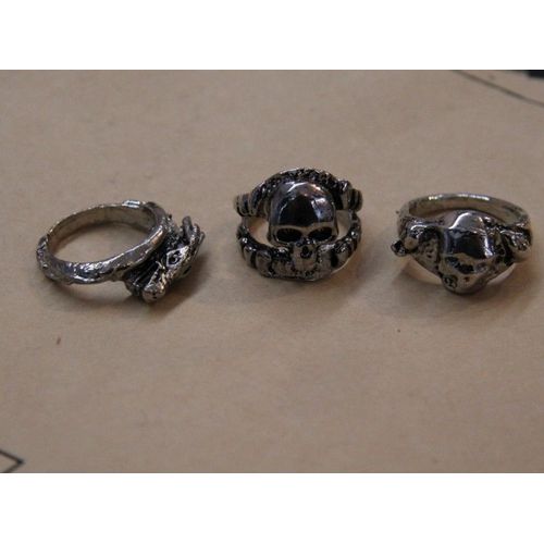 Lot De Bague Matière Métal Couleur Argenté Gothique Tete Mort  (3 Pièce) Cosplay Déguisement