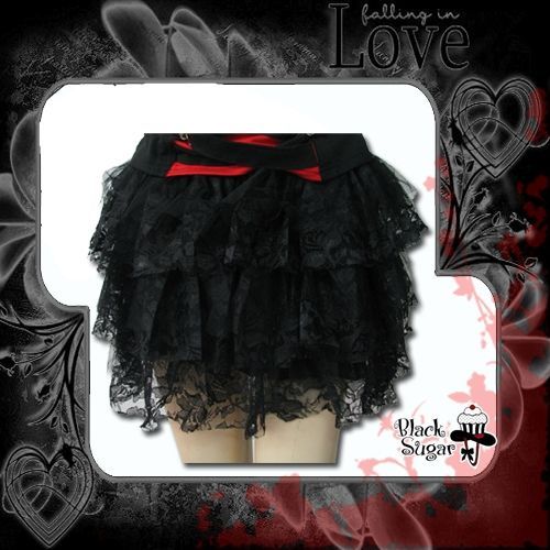 Jupe Noir Dentelle Courte Japonais Émo Gothique Lolita