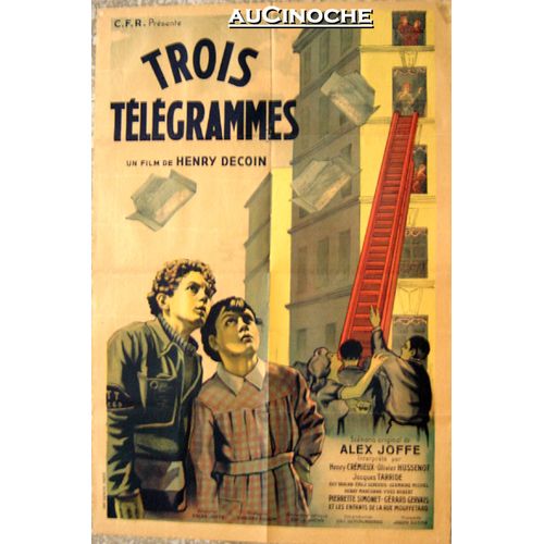 Trois Télégrammes / Affiche Lithographie Originale 80x120cm / Henri Decoin, 1950, Henry Crémieux, Pierrette Simonet, Olivier Hussenot