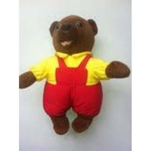 Doudou Peluche Ours Nounours Salopette Rouge Et Haut Jaune