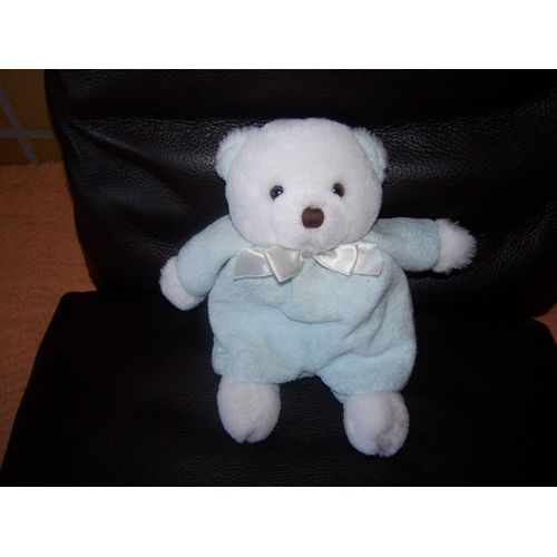 Doudou Ours Ourson Bleu Et Blanc - Grelot