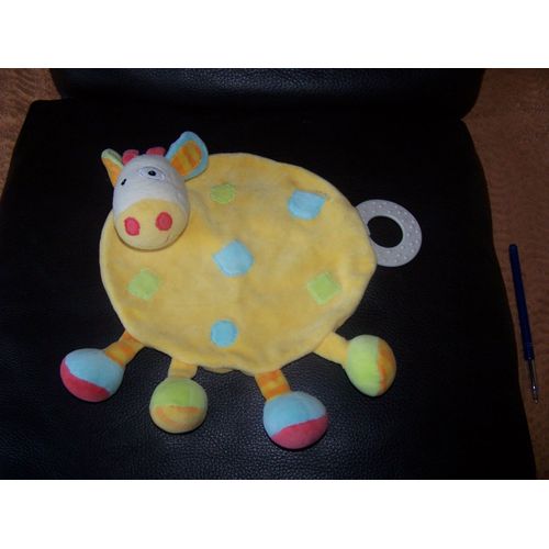 Doudou Plat Girafe Vache Babysun Jaune Anneau Dentition