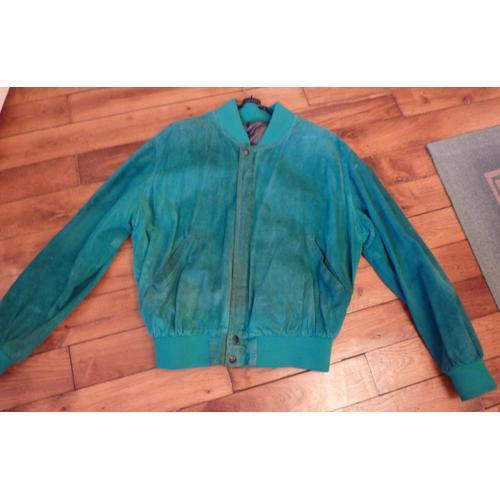 Blouson En Croute De Cuir Vert Vif T40