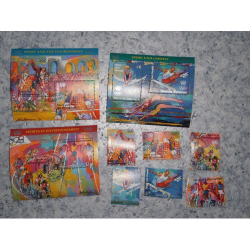Lot De 3 Planches De Timbres Et De 5 Timbres Des Nations Unies, Théme Sports, Cachet 1er Jour