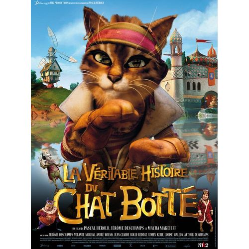 La Véritable Histoire Du Chat Botté - Affiche Originale De Cinéma - Format 40x60 - De Pascal Hérold, Jérôme Deschamps Avec Les Voix De Jérôme Deschamps, Yolande Moreau, Louise Wallon - Année 2008