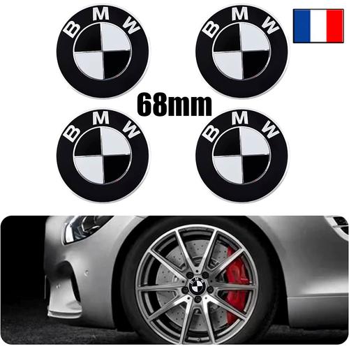 4 X Centre De Roues Cache Moyeu Bmw Classique Logo Bleu Diametre 68 Mm Noir