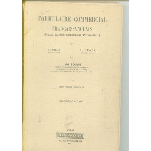 Formulaire Commercial Francais -Anglais  1951