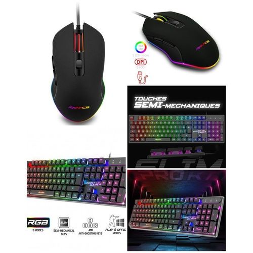 Pack GAMER 2 en 1 ADVANCE PRO-GTA210 SOURIS 2400DPI RGB + CLAVIER Semi Mécanique RGB GAMING