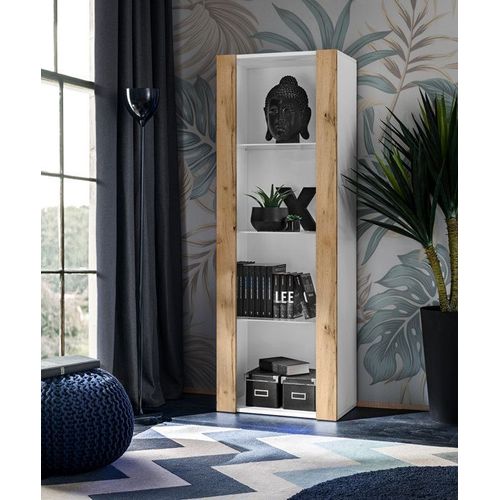 Vitrine Armoire Komodee Tivoli - Sans Led - Bois Naturel Et Blanc - 55 X 159 X 35 Cm